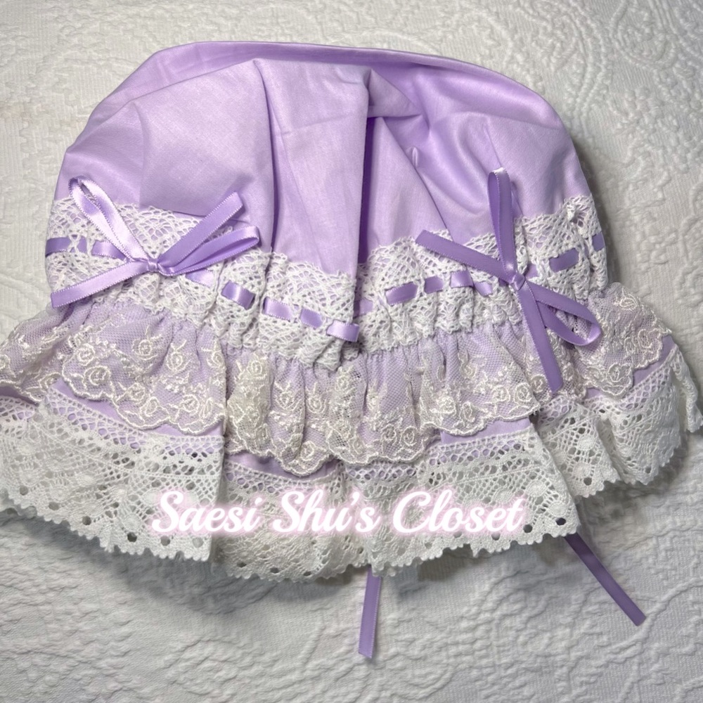 NWT Rococo Classic Lolita Lace Ribbon Bonnet Lilac x White